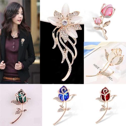 Flower Bouquet Brooch Pin Fashion Opal Stone Rhinestone Wedding Bridal Gift