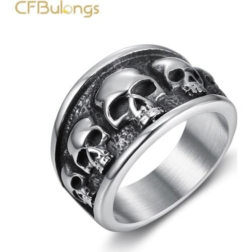 CFBulongs Gothic Stainless Steel Skull Ring Hip Hop Rock Punk Jewelry Boyfriend Gift