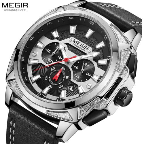 MEGIR Casual Leather Quartz Watches Men Luxury Top Brand Chronograph Watch Man Relogio Masculino Military Sport Wristwatch 2128