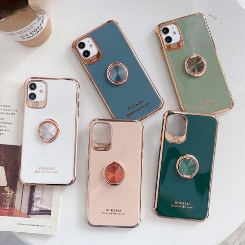 EKONEDA Finger Ring Stand Case For iPhone 7 8 12 Pro Max 11 Pro XS Max X XR Case Luxury 6D Plated Soft Phone Holder Cover