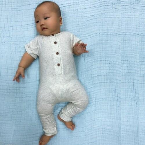 Baby Girls Boys Plain Romper Newborn Summer Jumpsuit Kids Red Gray Rolled-Sleeve Jumper 2019 New Arrived 0-3Yrs 30