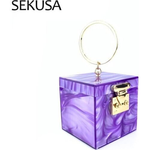 Box Design Lock Women Day Clutch Plastic Clear Shoulder Chain Lady Handbags Wedding Dinner Party Evening Bags