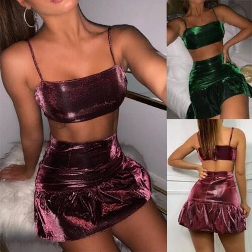 2021 Summer New Style Fashion Short Skirt Casual Fashion Suit Magic Ice Silk Sexy Suspender Short Skirt Two-Piece Suit