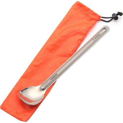 Titanium Long Handle Spoon with Polished Bowl Outdoor Essential Spoon Long portable Picnic Spoon Ultralight polished spoon