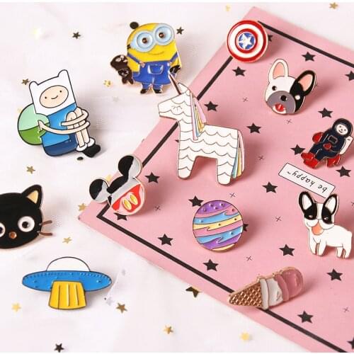 1pcs Mix Ice Cream Planet Unicorn pattern Metal Badges Pins and Brooches for Women Men Lapel pin backpack bags badge jacket NW3
