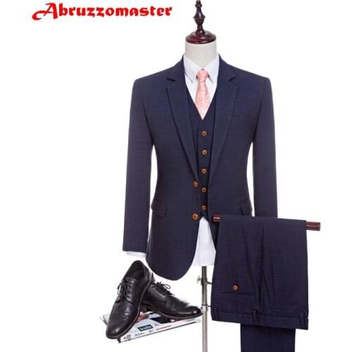 Abruzzomaster Fashion Textured Dinner Suit Navy Blue Suit Blazer Wedding Coat Tailor Suits Prom Jacket 3 Pieces Business Suit