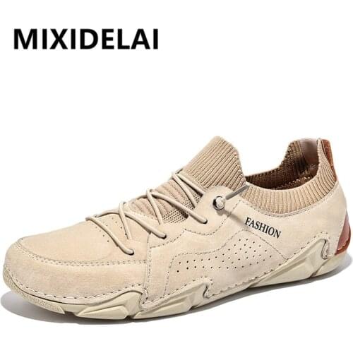 New Fashion Men Flats Shoes Spring Genuine Leather Mens Casual Shoes Lightweight Men Shoes Comfortable Driving Shoes Sneakers