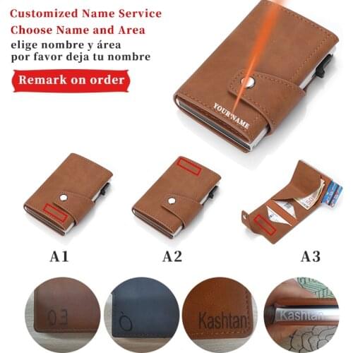 Men Custom Engraving Name Leather Wallet Credit Card Holder Retro European And American Ultra-thin Mini Card Buckle Mens Purse