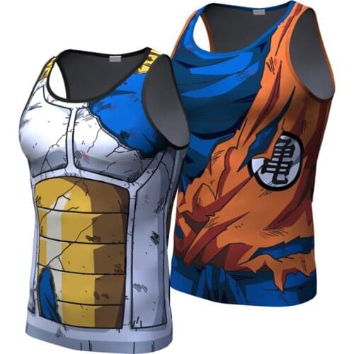 Anime Son Goku Cosplay 3D Mens Muscle Mens Sports Vest Euro-American Style Elastic Tight Gym Sweat Vest