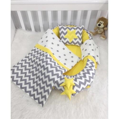 Gray Chevron And Yellow Design Pikeli Baby Nest Set Baby Product content: Babynest, Head pillow, Pike, bed sheets