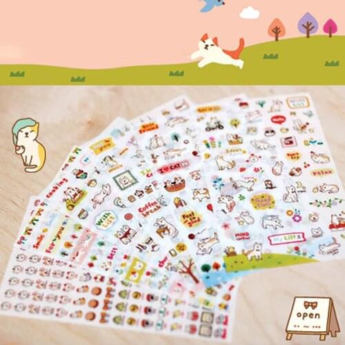 6 Sheets/Set DIY Stickers Diary Decoration Cartoon Cat Nice Gift Scrapbook Accessories Children Stickers Toys Transparent