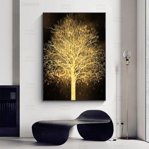 Nordic Canvas Painting Abstract Wall Art Golden Tree Pictures Home Decor Modular Hd Print Cuadros for Living Room Bar Decoration
