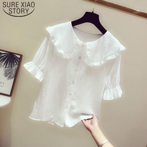 New Short Sleeve Women Clothing 2021 Summer New Slim Doll Collar Botton Solid Casual Fashion Woman Clothes 5164 50