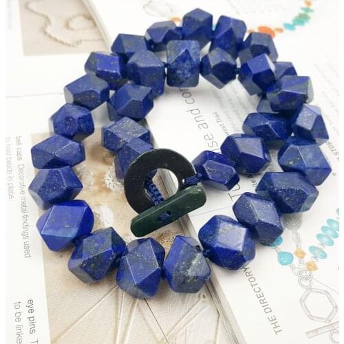 Natural Lapis Lazuli Faceted Hand Cut Beads 12x16mm Toggle Clasp Necklace