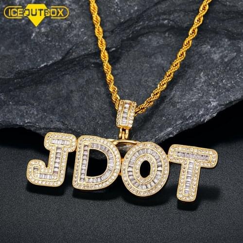 Personality Custom Name Baguette Letters Pendant Gold Silver Color Charm AAAA Zirconia Mens Hip Hop Necklace Chain Rock Jewelry