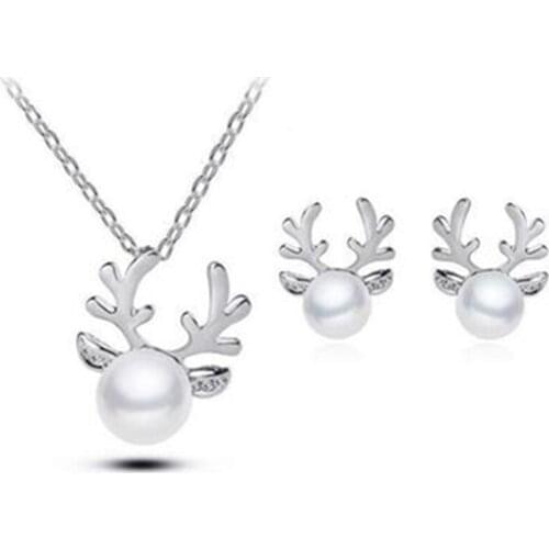 2018 plated antlers simulated pearl crystal necklace Christmas jewelery latest wedding jewelry