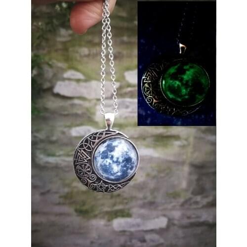 Silver color moon necklace glow in dark moon Viking chain full jewelry Gothic pendant Fashion gift fashion classical new 2020