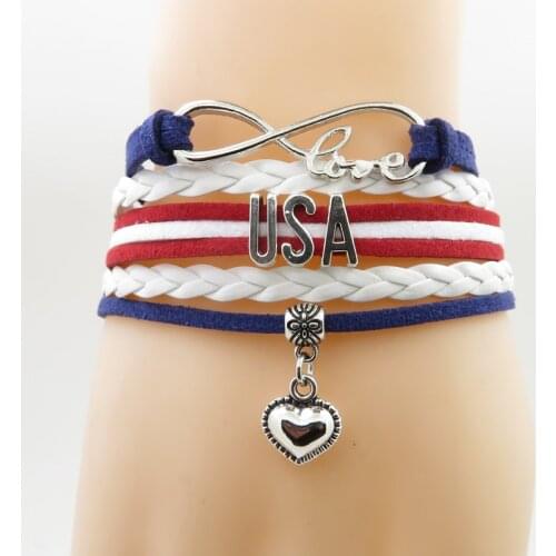 Love Country USA Bracelet heart Charm usa bracelets & bangles for Women and men jewelry nice gift
