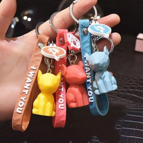 Drop Shipping Creative Cartoon Geometric Faceted Dinosaur Puppy Doll Keychain Couple Car Key Chain Backpack Hanging Gift