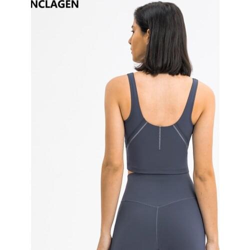 Yoga Top Push-up Sports Bra High Support Impact Gym Vest Deep U Back Elastic Naked-feel Fabric Fitness Tank Padded Halter