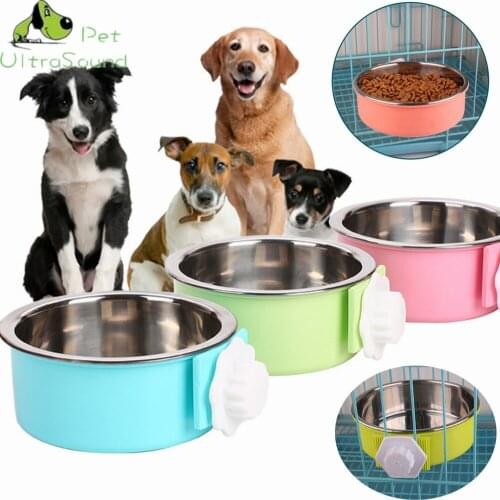 ULTRASOUND PET Dual Use Dog Bowl Pet Cat Cage Hanging Double Bowls For Puppy Cat Automatic Water Drinking /Food Feeding Dish
