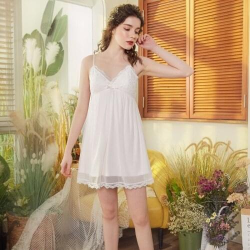 Roseheart Spring White Women Fashion Sexy Sleepwear Nightdress Lace Nightwear Sleepshirts Luxury Nightgown Female Court Gown