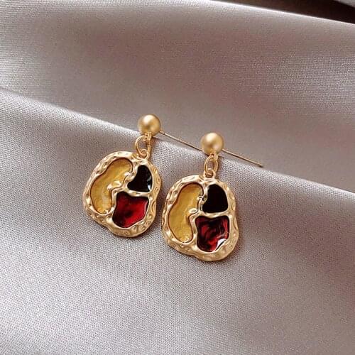 Kpop Drip Geometry Drop Earrings For Woman Korean Fashion Gold Color Collar Statement Dangle Earrings Female 2020 Trendy New