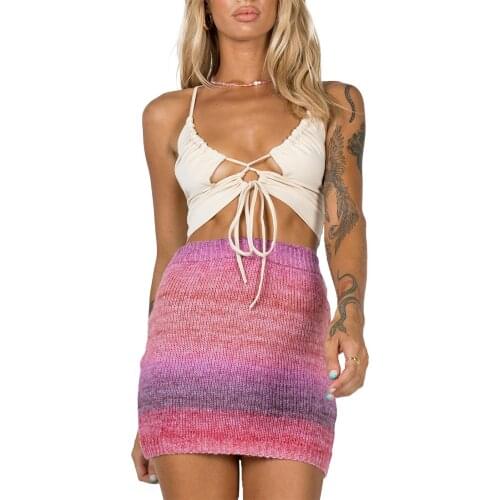 Womens Bodycon Mini Skirt, High Waist Gradient Print Stretchy Knitted Short Pencil Skirt