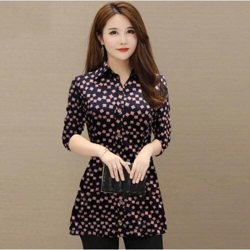 WomenS Spring Autumn Style Blouses Shirt WomenS Elegant Button Three Quarter Sleeve Printed Casual Tops SP745
