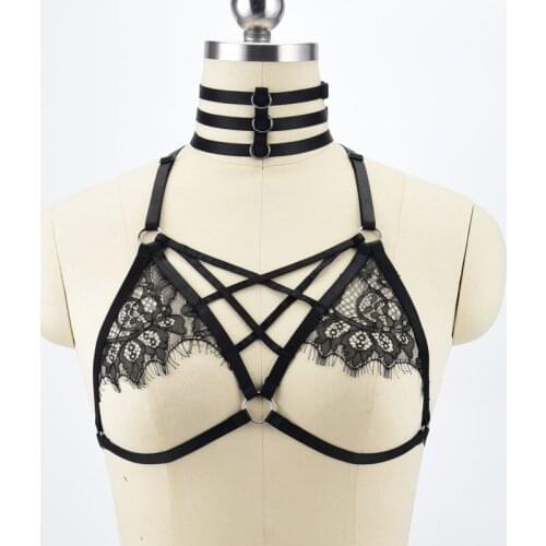 90S Girl Style Gothic Top Lace Harness wedding Cage Bra Cosplay Harajuku Sexy Lace Lingerie Bondage Body Harness Bra Fetish Wea
