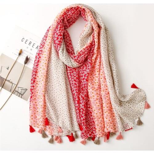 Fashion Women Gradient Viscose Scarf Garden Polka Floral Tassel Hijab Shawls and Wraps Female Foulard Echarpe Muslim 180*90Cm