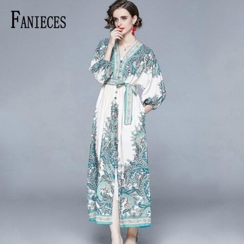 2020 Spring Fall Runway Women Fashion Long Dress Luxury Painting Print Loose Designer Party Maxi Dresses femme robe امرأة اللباس