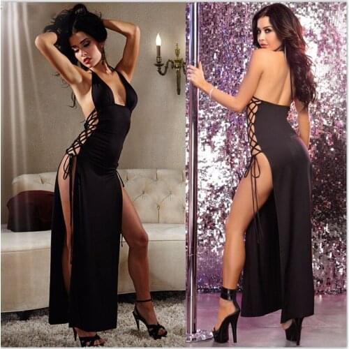 2020 Women Sexy Lingerie Hot Pole Dance Halter Babydoll Long Dress Langerie Sexy Underwear Erotic Lenceria Sexy Cosplay Costumes