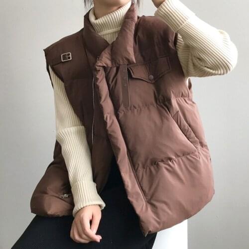 Sleeveless 2021 Winter Womens Warm Solid Stand Collar Vest Windproof Lightweight Gilet Warm Female Duck Down Coat Waistcoat New