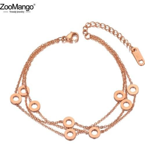 ZooMango Fashion Titanium Stainless Steel Circle Charm Bracelets For Women Three Layer Boho Style Chain Praty Bracelet ZB20075