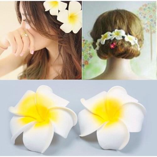 3Pcs/Lot Hawaiian Foam Flower White Plumeria Bridal Wedding Party Size 8*8cm For Women Casual Beach Dress Up bridal headwear