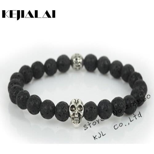 High Quality Natural Lava Energy Stone Beads Bracelet Fashion Tiny Skull Head Yoga Stretch Unisex Bracelet For Women Men Gift