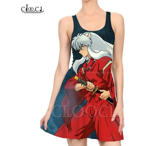CLOOCL Japanese Anime Inuyasha 3D Print Fashion Women Sleeveless Dress Casual Sexy Slim Summer Beach Style