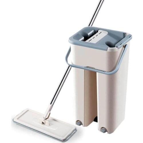 Drop Shipping Magic Microfiber Cleaning Mops Free Hand Mop with Bucket Flat Squeeze Magic Automatic Home Kitchen Floor Cleaner