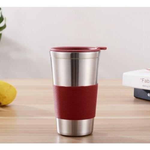 480ml Double Beer Mugs 304 Stainless Steel Anti-scalding Cup Coffee Milk Tea Cup with Lid for Kid Adult Outdoor Camping
