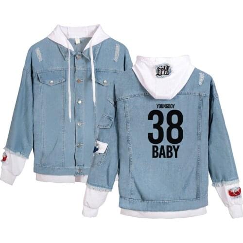 Denim Jackets YoungBoy Never Broke Again Jackets Men Women Fake Two Pieces Denim Hooded Coat Fashion Streetwear Hip Hop Jacket