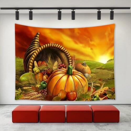 Thanksgiving Day Tapestry Wall Hanging Custom Thanksgiving Food Pumpkin Fruits Pattern Wall Decor