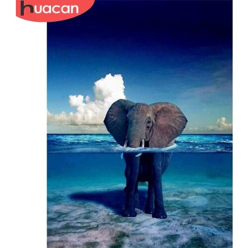 HUACAN Diamond Painting Animal Elephant Cross Stitch Handcraft Diamond Embroidery Water Mosaic Wall Art