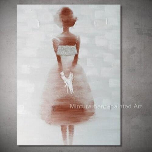 Mintura Hand Painted Modern Abstract White Dress Girl Oil Painting On Canvas Wall Picture For Living Room Home Decor Bedroom Art