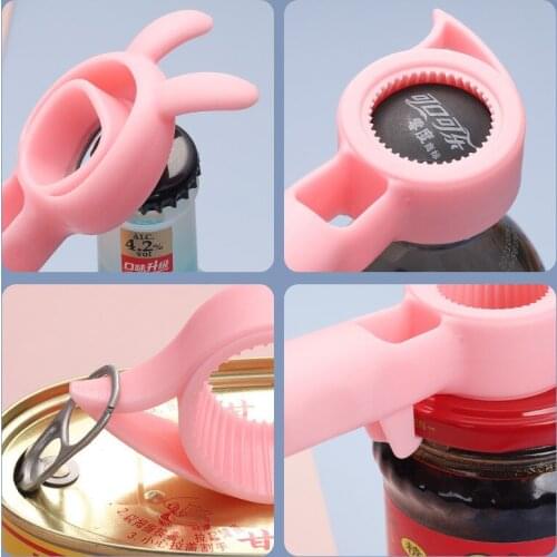 Multifunctional 4 In 1 Bottle Opener Manual Lid Remover Silicone Household Canned Bottle Cap Screwing Device Kitchen Accessories
