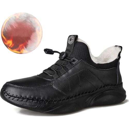 Men Ankle Boots Winter Mens Shoes Genuine Leather Casual Outdoor Footwear Male Plush Warm Fur Snow Sneakers Man Plus Size 38-48