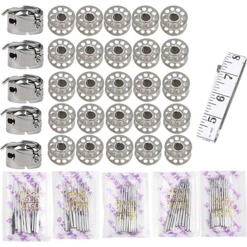 Set of Home Sewing Machine Needles Thread Bobbin Case Complete Sewing Tools Kit