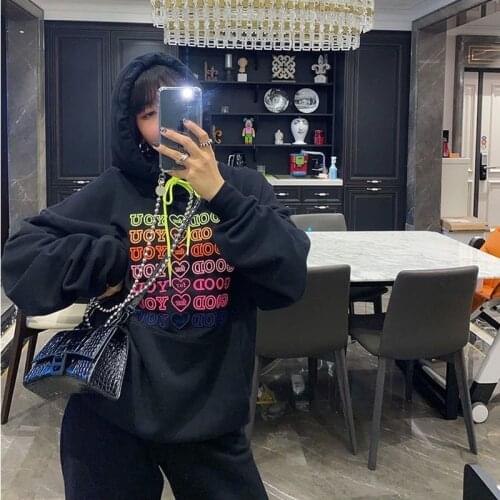 2021 New Street Pullover Sweatshirt Women Oversized Harajuku Embroidered Pink Hoodie Women Kawaii Long Sleeve Korean Black Top