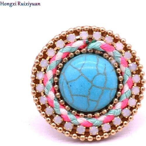 New Ring Bohemian Style Handmade Rhinestone Round Rings for women Natural Stone Fashion Finger Jewelry Wedding Party Gifts