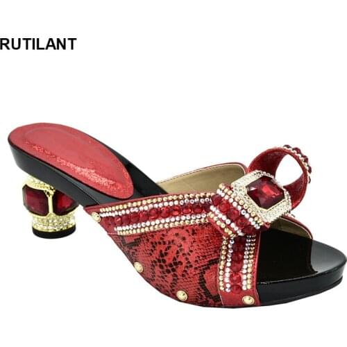 New Arrival Summer Slippers Decorated with Rhinestone Summer High Heeled Shoes for Women Nigerian Women Party Pumps High Heels